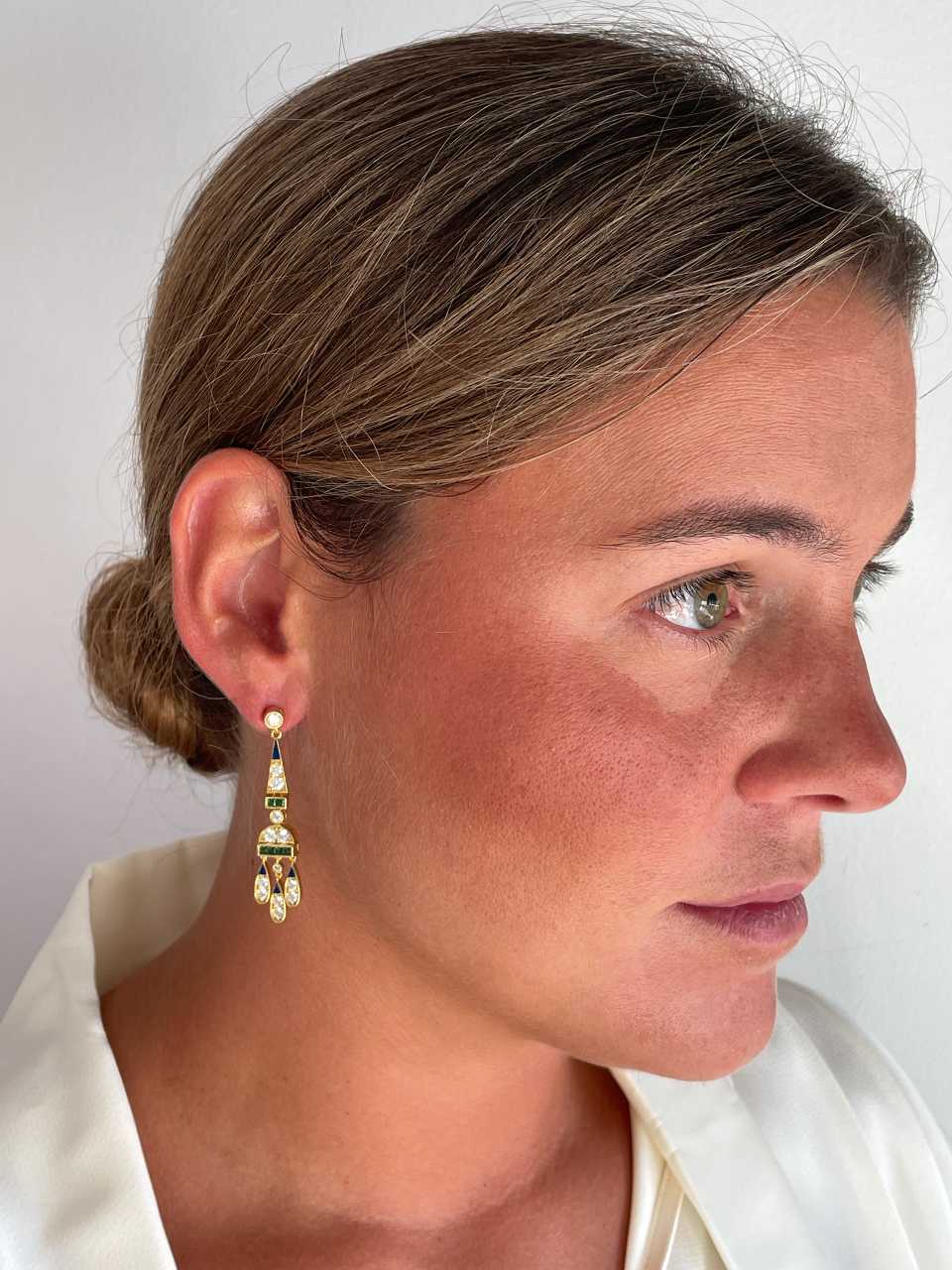 Pendientes CORN art decó, en plata de ley/ baño de oro amarillo 18 ktes