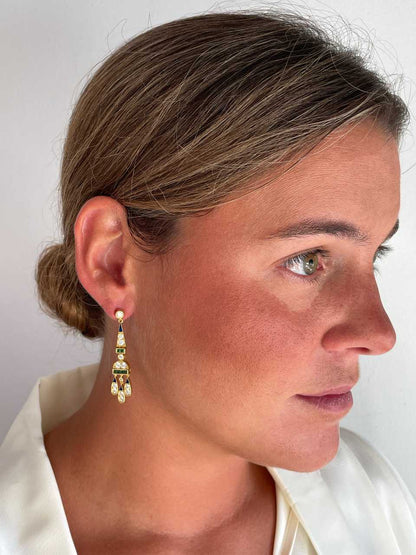 Pendientes CORN art decó, en plata de ley/ baño de oro amarillo 18 ktes