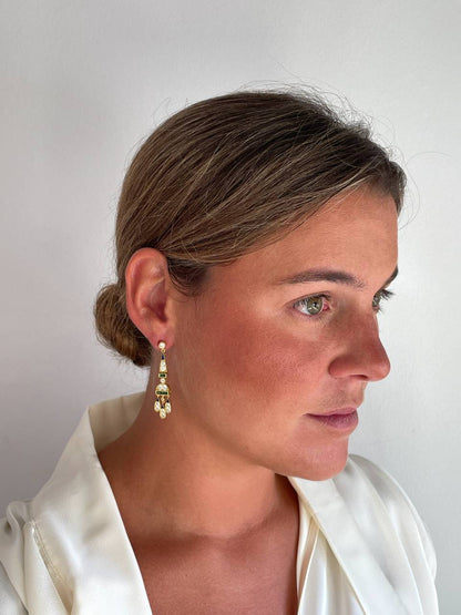 Pendientes CORN art decó, en plata de ley/ baño de oro amarillo 18 ktes