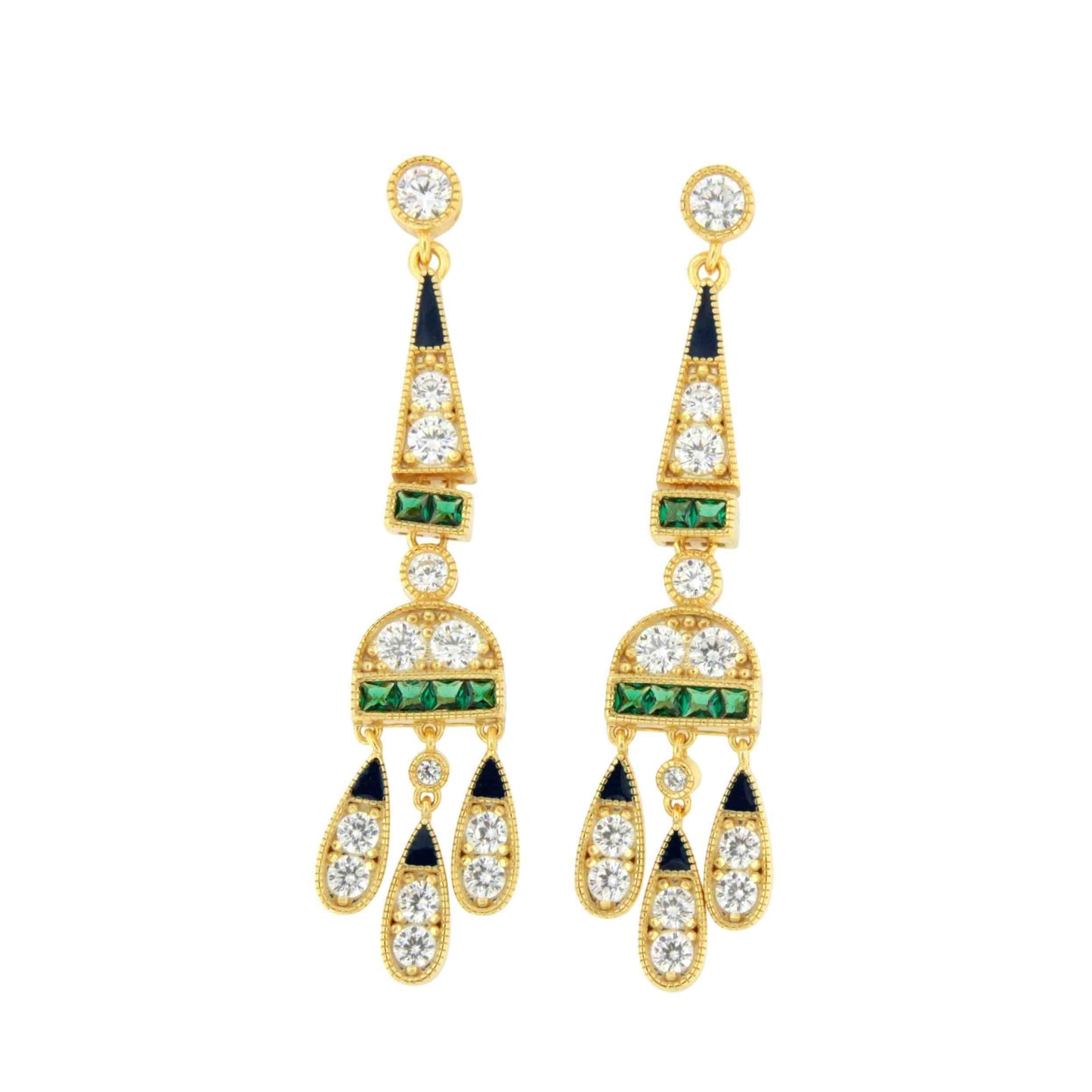 Pendientes CORN art decó, en plata de ley/ baño de oro amarillo 18 ktes