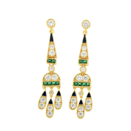 Pendientes CORN art decó, en plata de ley/ baño de oro amarillo 18 ktes