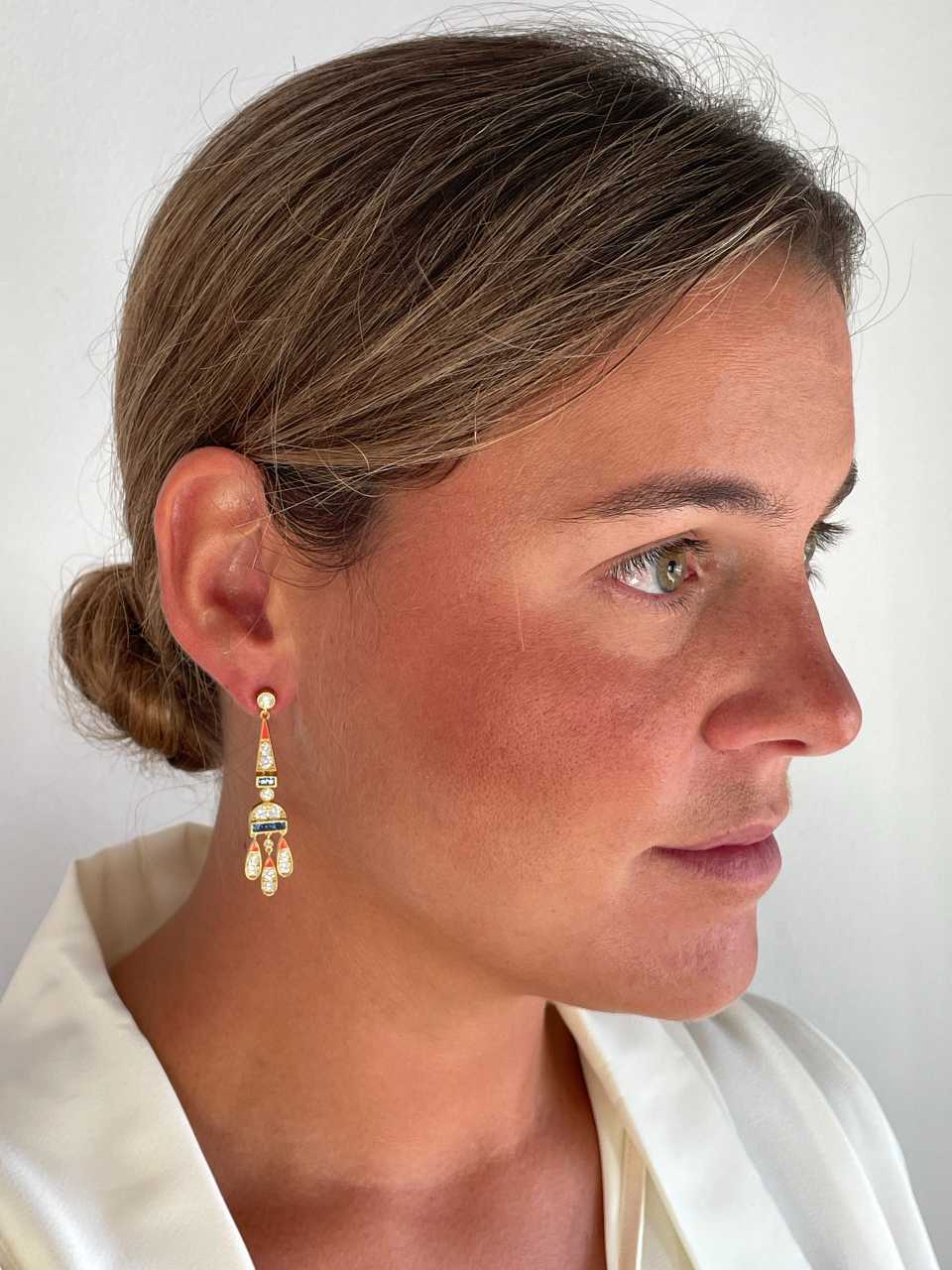 Pendientes CORN art decó, en plata de ley/ baño de oro amarillo 18 ktes