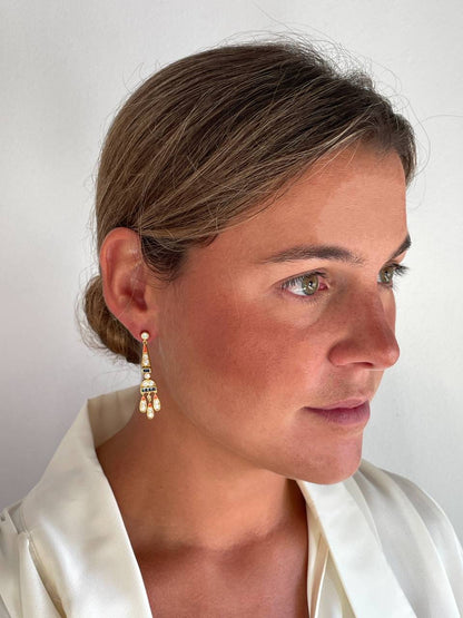 Pendientes CORN art decó, en plata de ley/ baño de oro amarillo 18 ktes