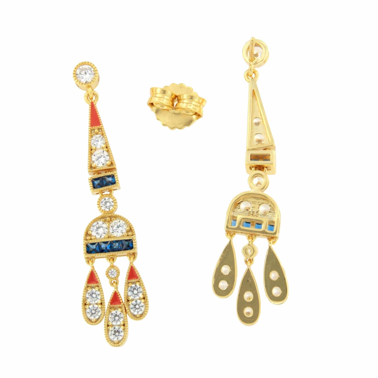 Pendientes CORN art decó, en plata de ley/ baño de oro amarillo 18 ktes