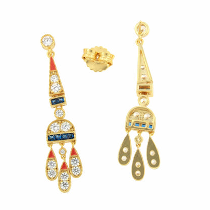 Pendientes CORN art decó, en plata de ley/ baño de oro amarillo 18 ktes