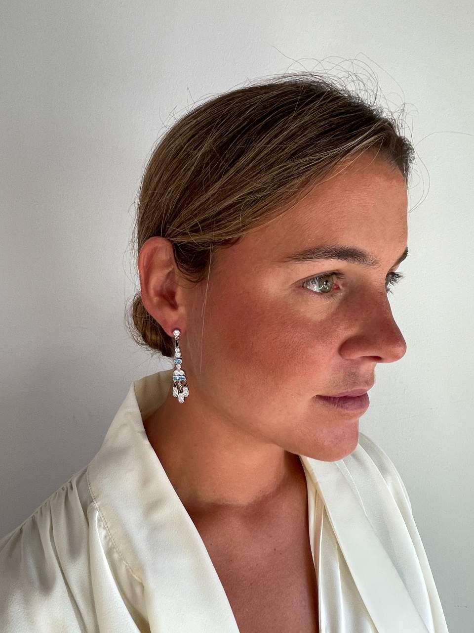 Pendientes CORN art decó, en plata de ley/ baño de oro amarillo 18 ktes