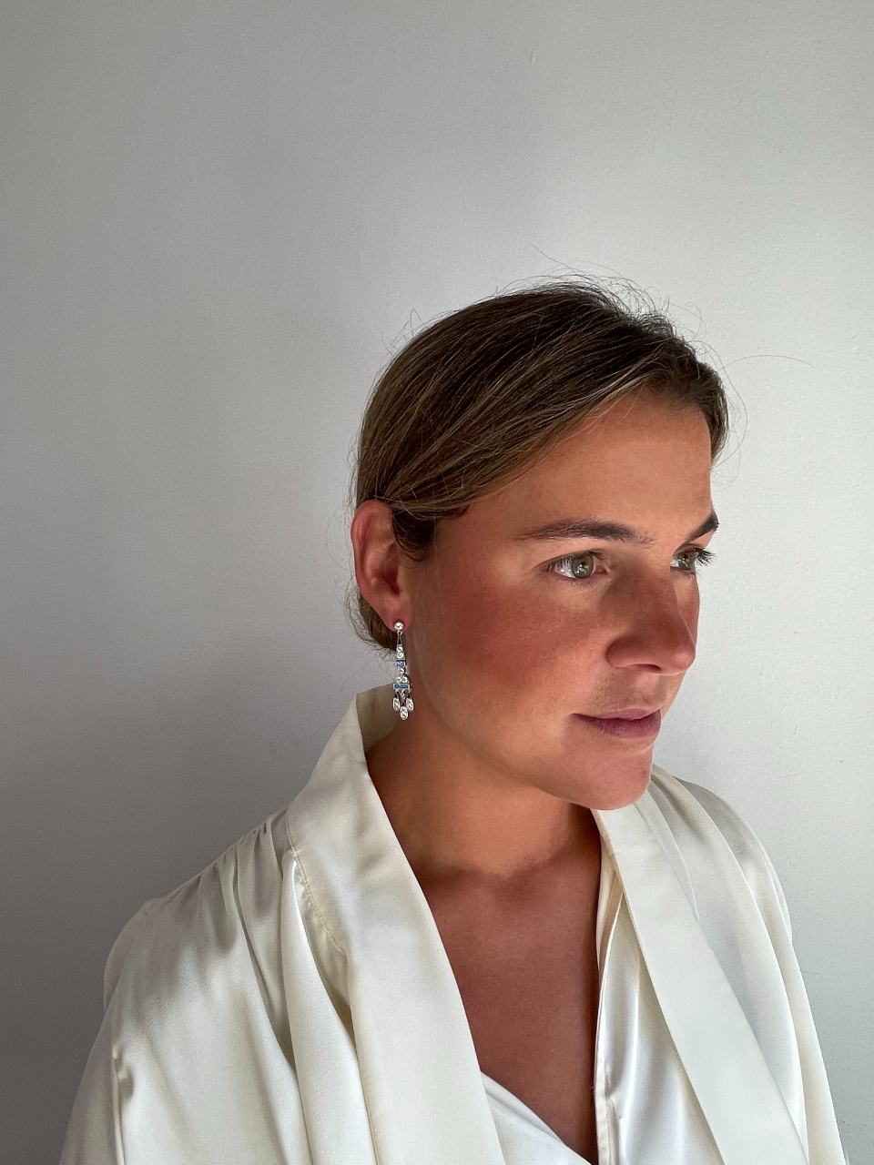 Pendientes CORN art decó, en plata de ley/ baño de oro amarillo 18 ktes