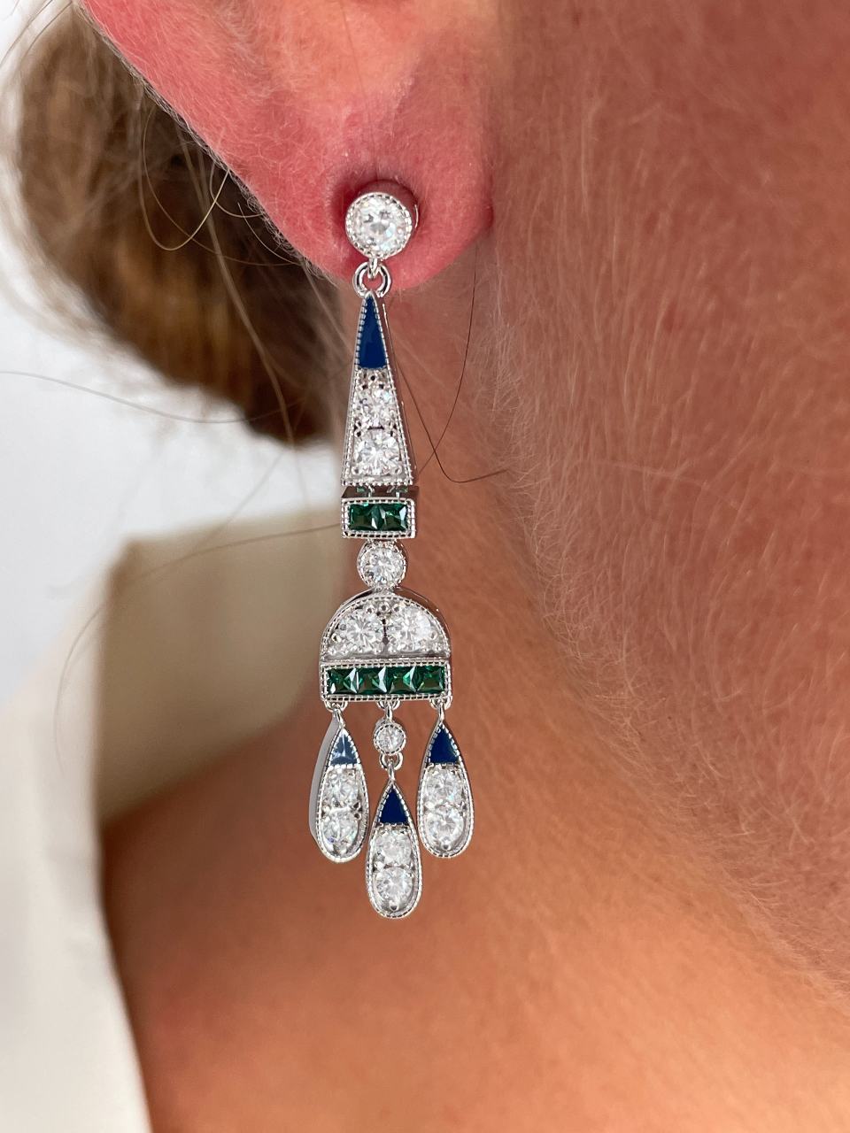 Pendientes CORN art decó, en plata de ley/ baño de oro amarillo 18 ktes