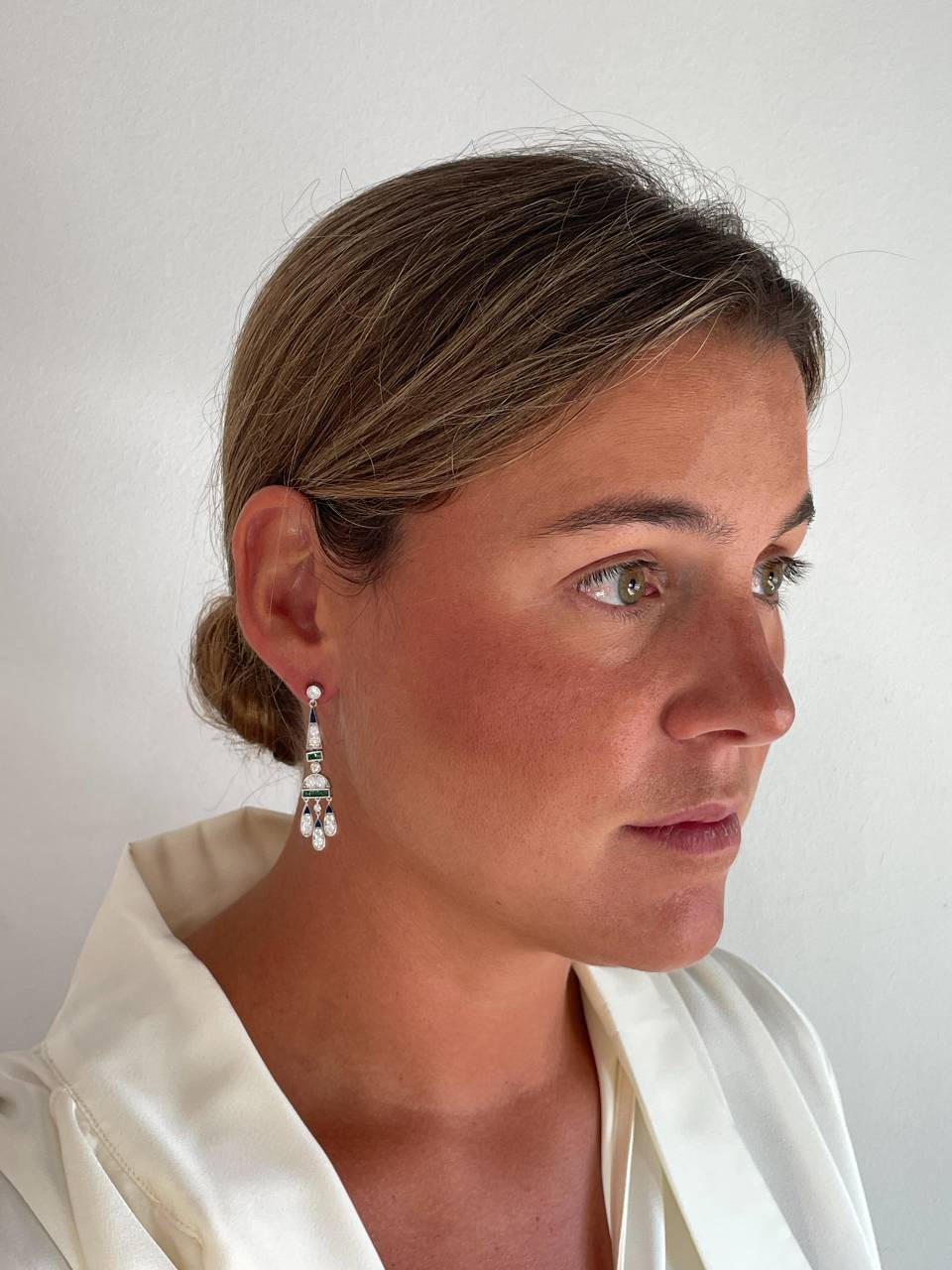 Pendientes CORN art decó, en plata de ley/ baño de oro amarillo 18 ktes