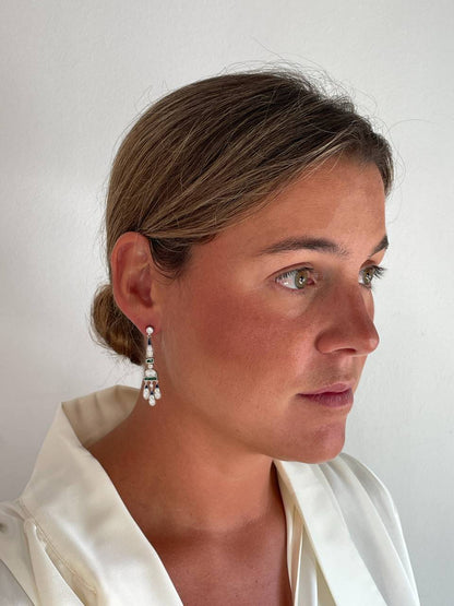 Pendientes CORN art decó, en plata de ley/ baño de oro amarillo 18 ktes