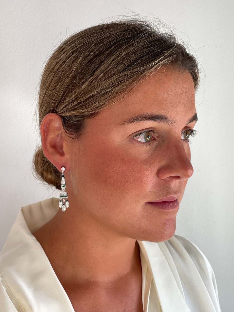 Pendientes CORN art decó, en plata de ley/ baño de oro amarillo 18 ktes