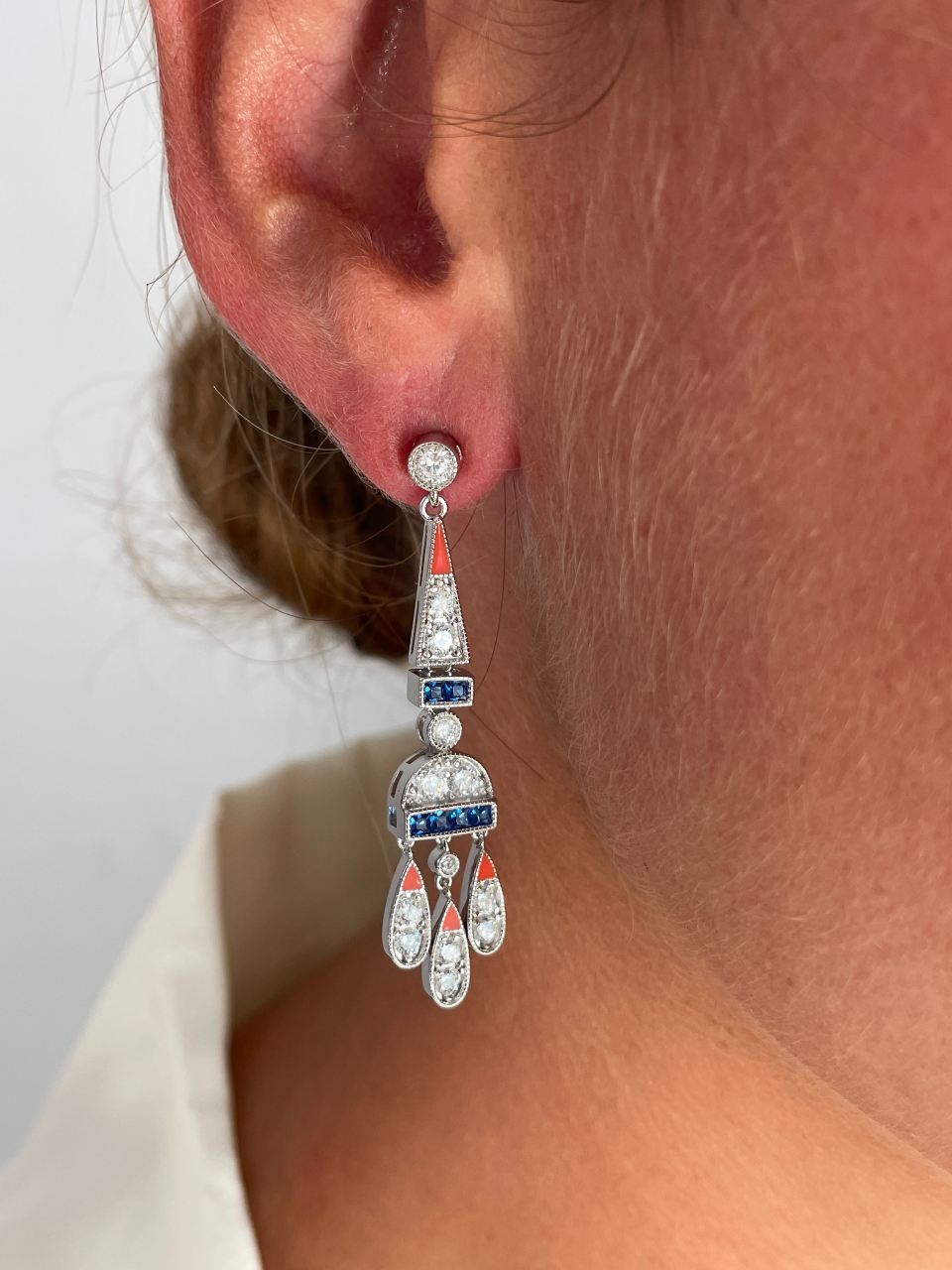 Pendientes CORN art decó, en plata de ley/ baño de oro amarillo 18 ktes