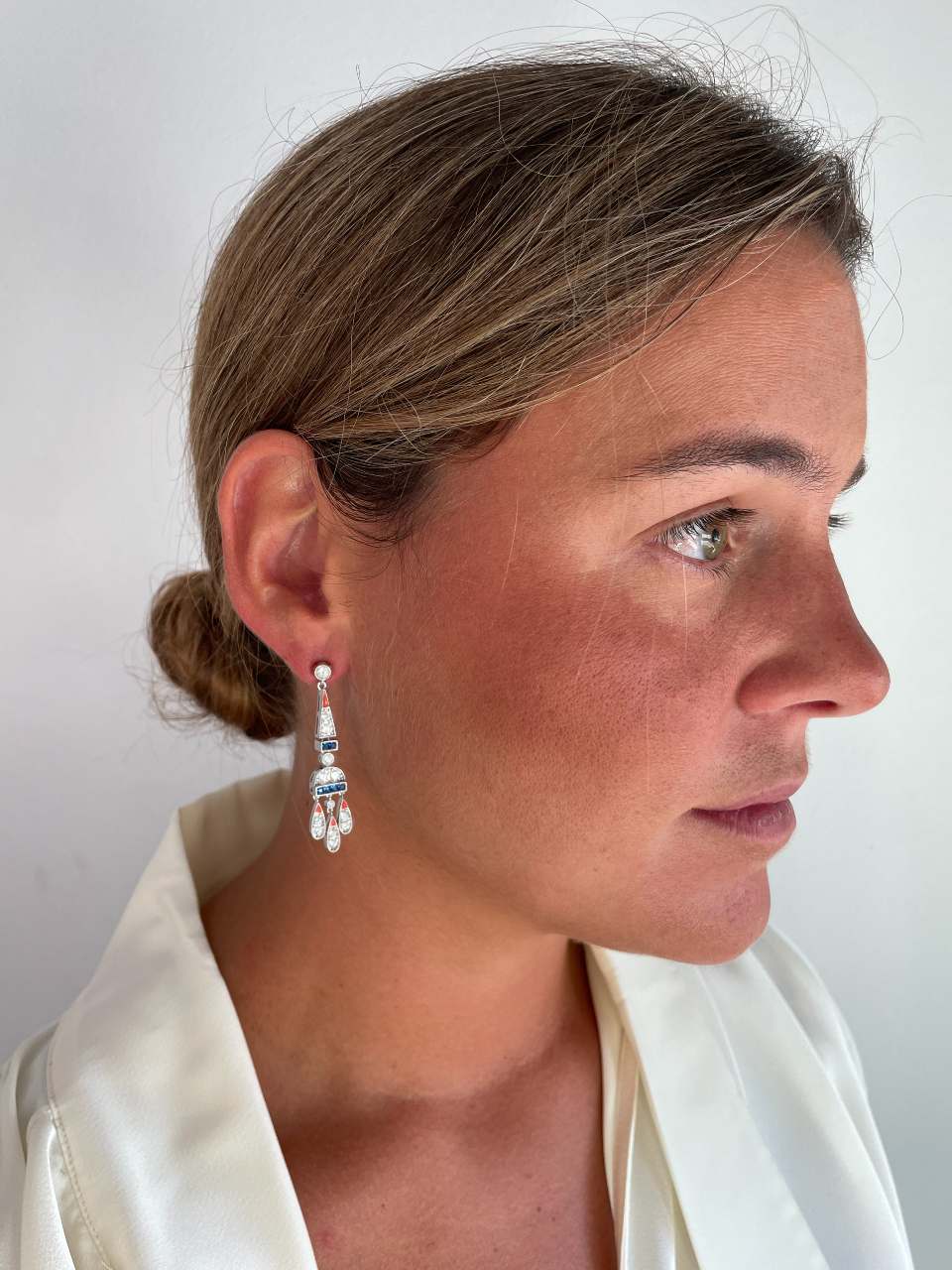 Pendientes CORN art decó, en plata de ley/ baño de oro amarillo 18 ktes