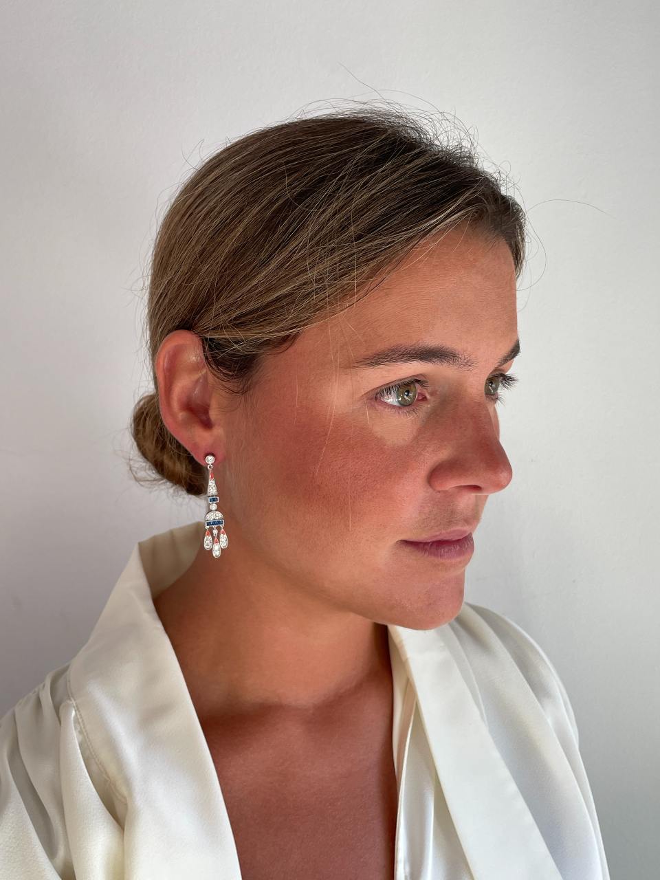 Pendientes CORN art decó, en plata de ley/ baño de oro amarillo 18 ktes