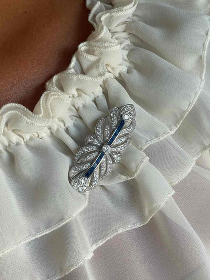 Broche LETICIA art decó de plata 925 ml con circonitas zafiro