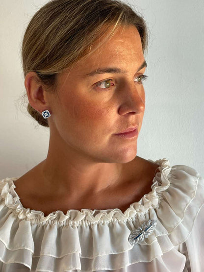 Broche LETICIA art decó de plata 925 ml con circonitas zafiro