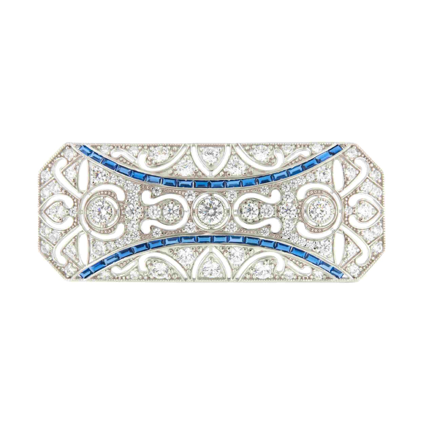 Broche NICOLE art decó de plata 925 ml con circonitas zafiro