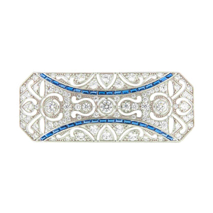Broche NICOLE art decó de plata 925 ml con circonitas zafiro