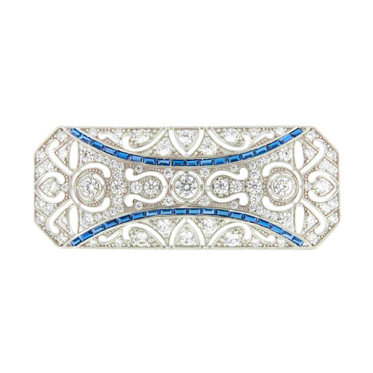 Broche NICOLE art decó de plata 925 ml con circonitas zafiro