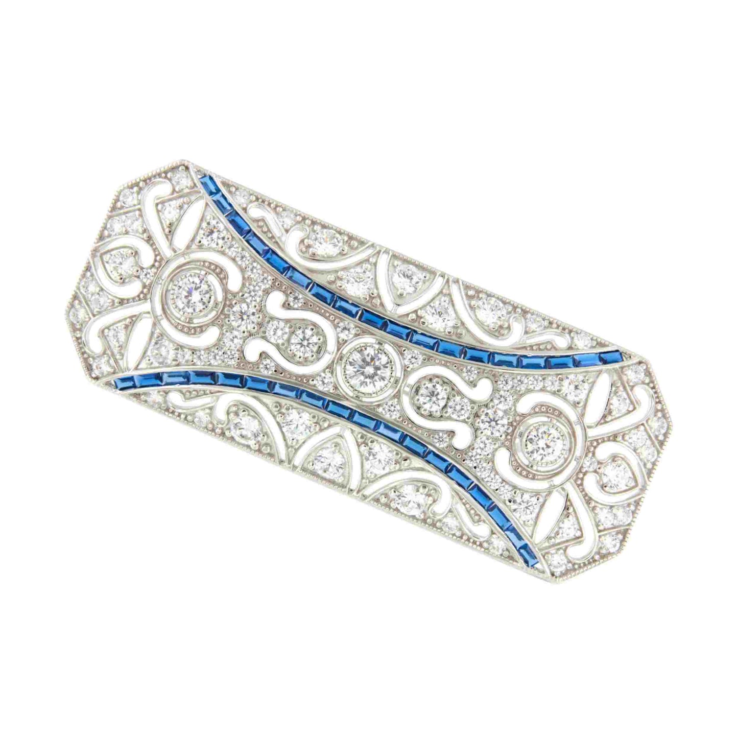 Broche NICOLE art decó de plata 925 ml con circonitas zafiro