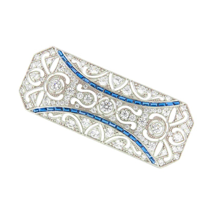 Broche NICOLE art decó de plata 925 ml con circonitas zafiro