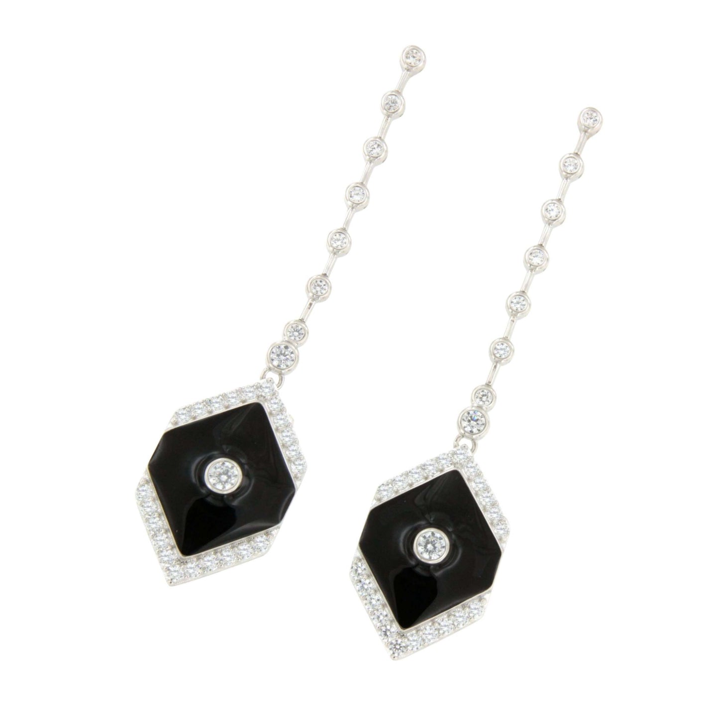Pendientes BARACOA largos en esmalte negro y circonitas