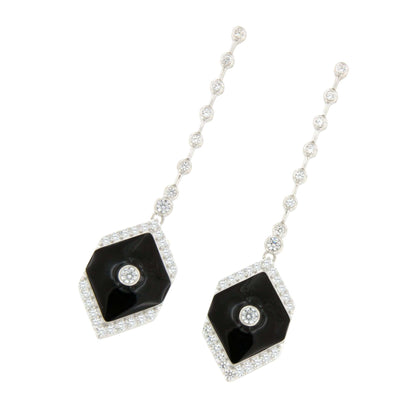Pendientes BARACOA largos en esmalte negro y circonitas