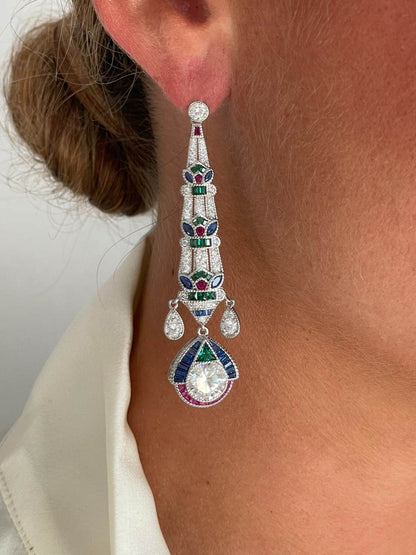 Pendientes ROSARIO largos estilo art decó multicolor