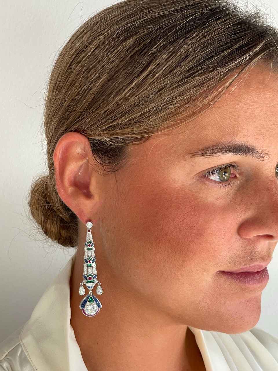 Pendientes ROSARIO largos estilo art decó multicolor