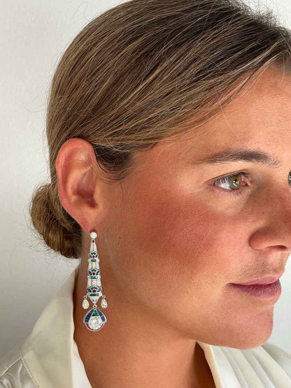 Pendientes ROSARIO largos estilo art decó multicolor