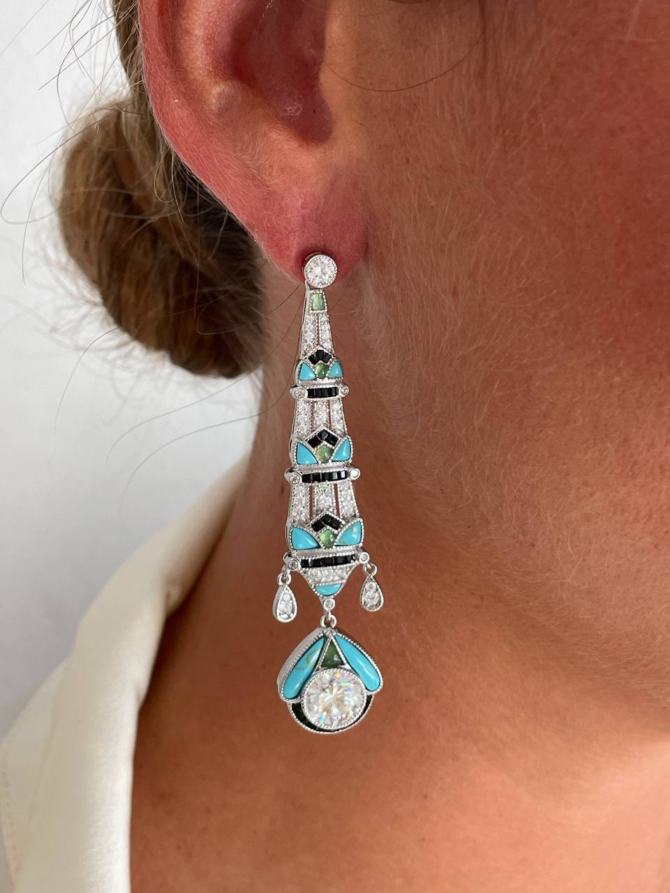 Pendientes ROSARIO largos estilo art decó multicolor