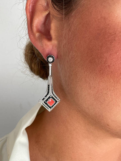 Pendientes CONTOY desmontables, largos en onix y coral