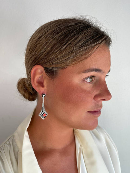 Pendientes CONTOY desmontables, largos en onix y coral