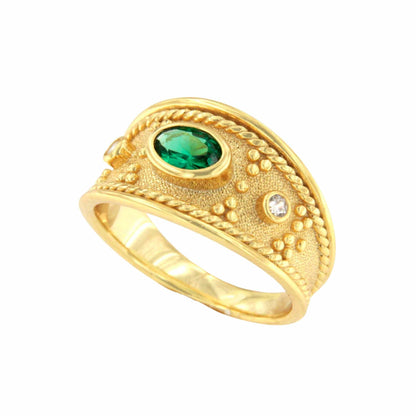 Anillo BACALAR plata con baño de oro 18 kilates, cuarzo verde y circonita
