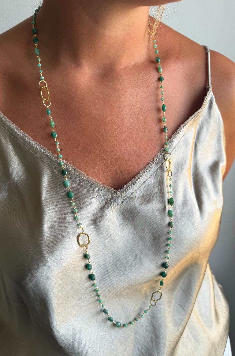 MELON necklace in sterling silver with 18k gold plating and emeralds