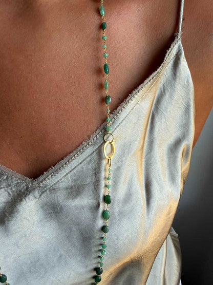 MELON necklace in sterling silver with 18k gold plating and emeralds