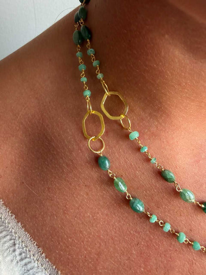 MELON necklace in sterling silver with 18k gold plating and emeralds