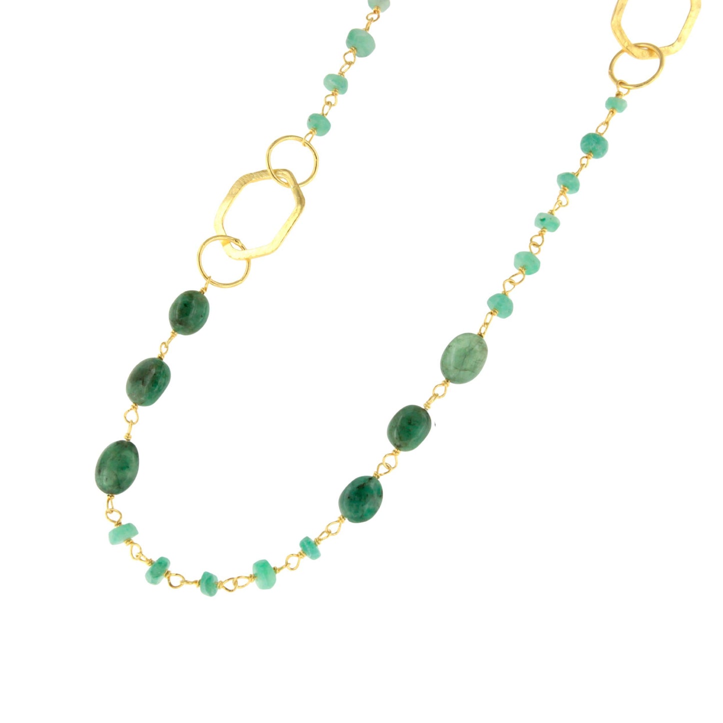 MELON necklace in sterling silver with 18k gold plating and emeralds