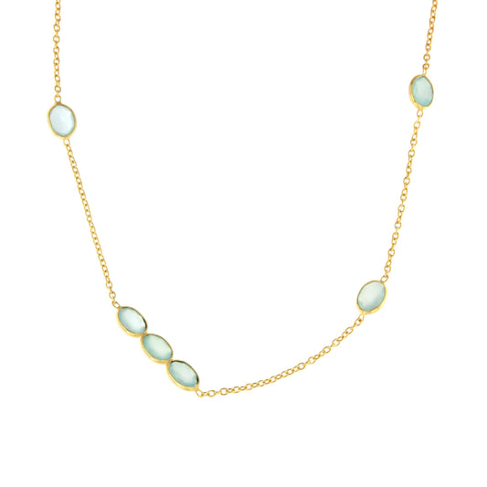 Collar MOJITO en plata de 1º ley con baño de oro 18 ktes y calcedonia aqua