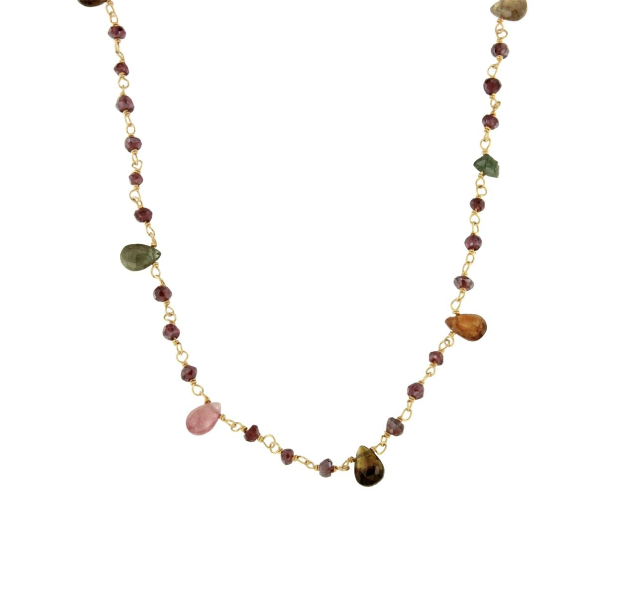 Bone necklace in sterling silver with 18k gold plating and tourmalines
