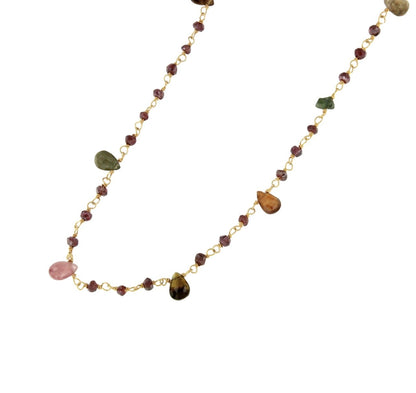Bone necklace in sterling silver with 18k gold plating and tourmalines