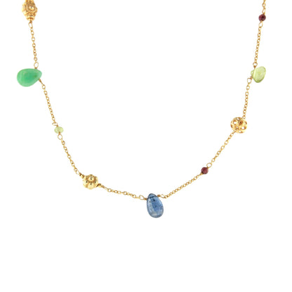 Kiss necklace in sterling silver with 18k gold plating and multicolored sapphires