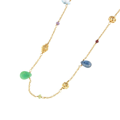 Kiss necklace in sterling silver with 18k gold plating and multicolored sapphires
