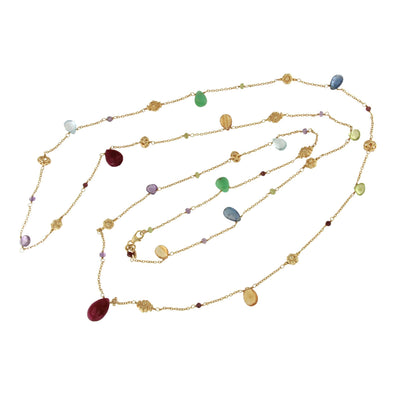 Kiss necklace in sterling silver with 18k gold plating and multicolored sapphires