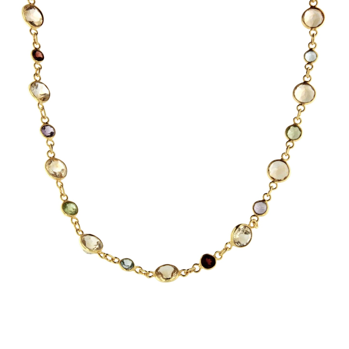 Kiss necklace in sterling silver with 18k gold plating and multicolored sapphires