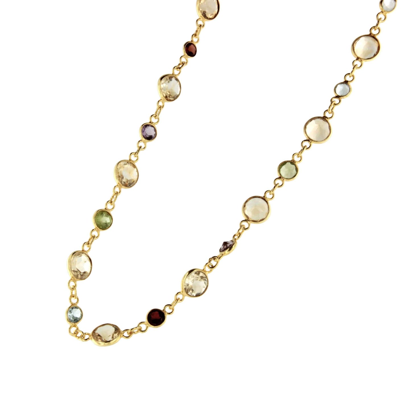 Kiss necklace in sterling silver with 18k gold plating and multicolored sapphires