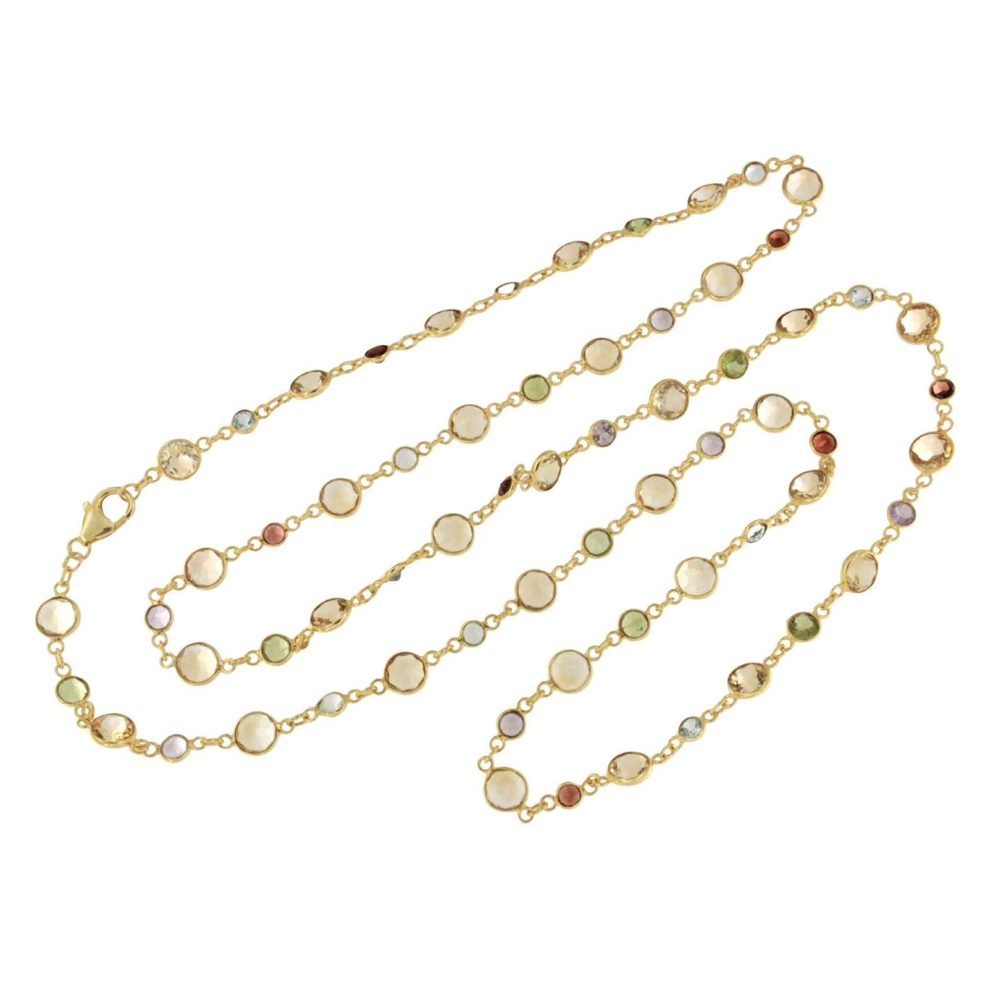 Kiss necklace in sterling silver with 18k gold plating and multicolored sapphires
