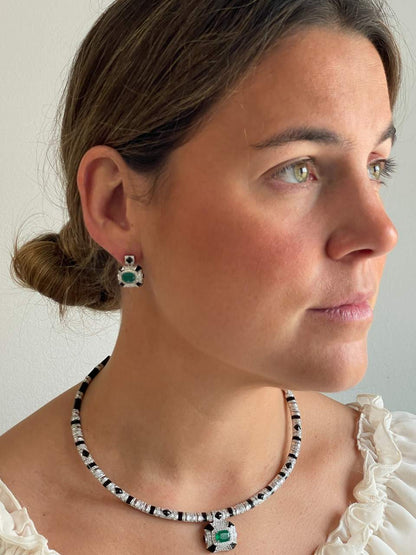 Gargantilla AMELIE en plata de 1º ley con circonitas, cuarzo esmeralda y esmalte