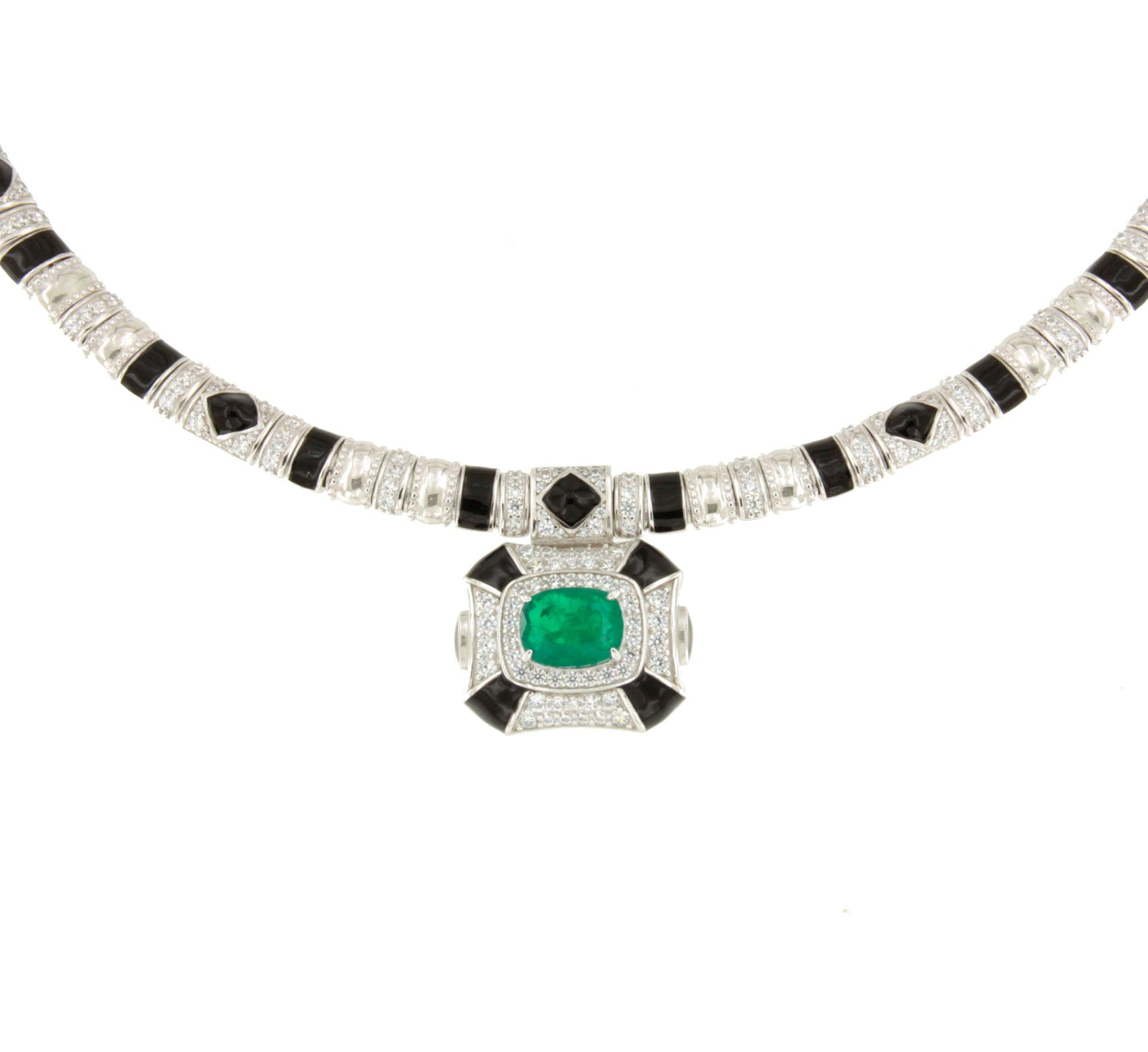 Gargantilla AMELIE en plata de 1º ley con circonitas, cuarzo esmeralda y esmalte