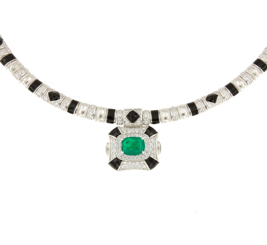 Gargantilla AMELIE en plata de 1º ley con circonitas, cuarzo esmeralda y esmalte